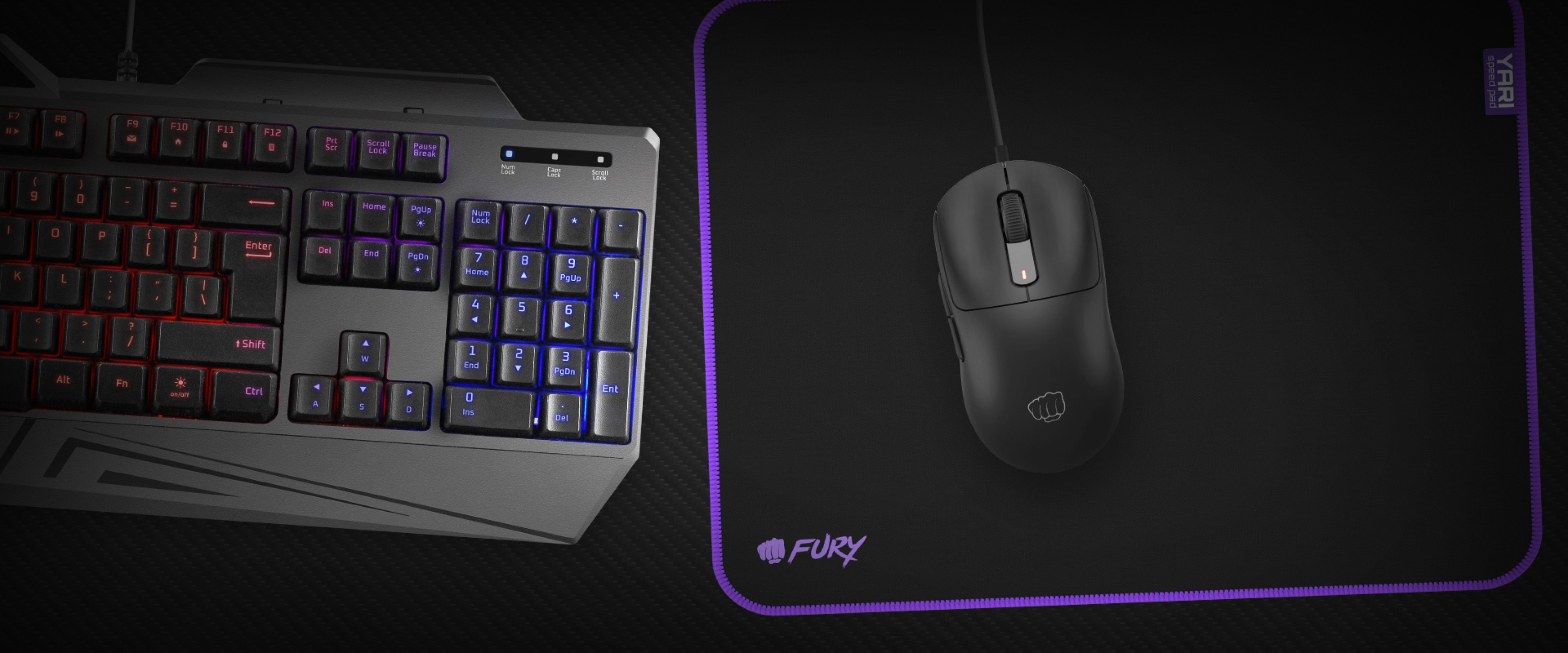 Podkładka pod mysz Black Fury YARI Speed L (400 x 300 mm) wyświetlana z klawiaturą i myszą do gier, z podświetleniem RGB