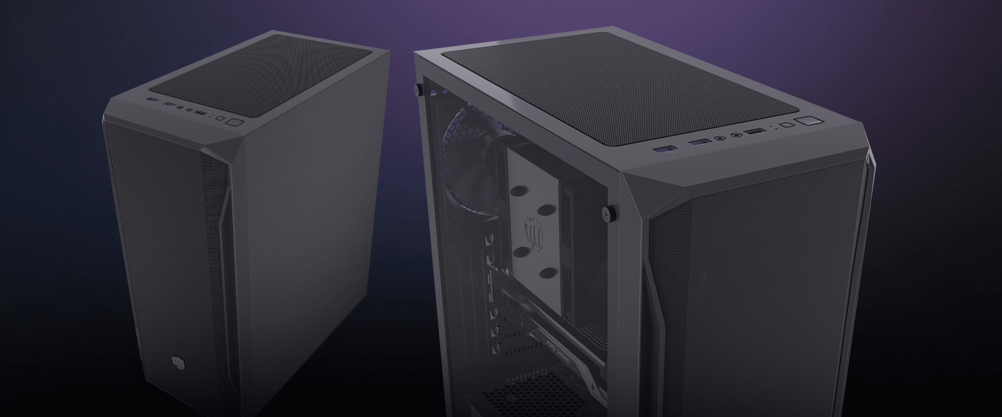 Obudowa Black Fury Shobo SH4F MIDI tower PC z oknem, charakteryzująca się eleganckim wyglądem i funkcjami wentylacji
