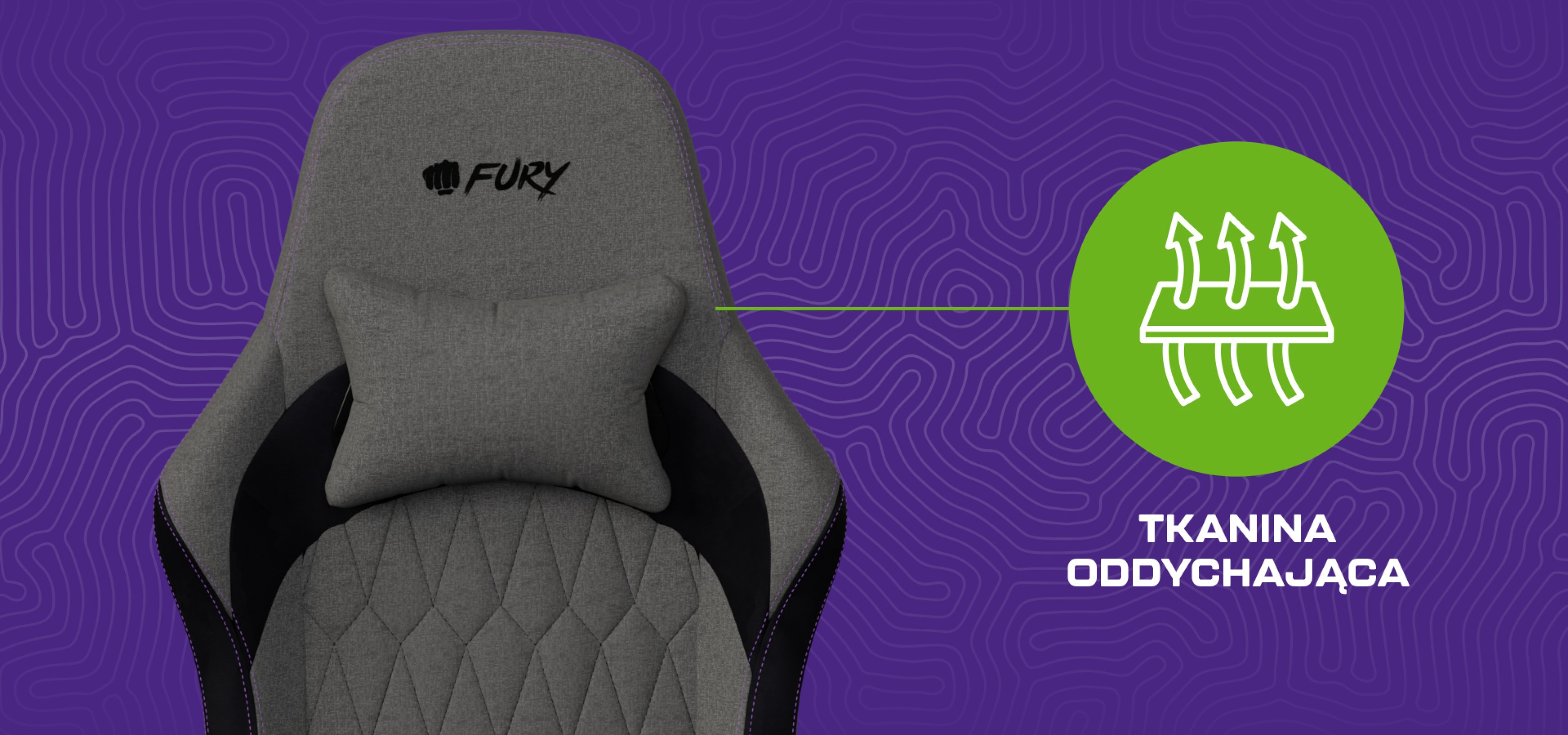 Fotel gamingowy z oddychającą tkaniną i poduszką lędźwiową w kolorze szarym